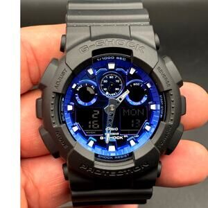 Casio G-Shock GA100FL-1A Men’s Vibrant Black Blue Analog Digital Watch NIBWT